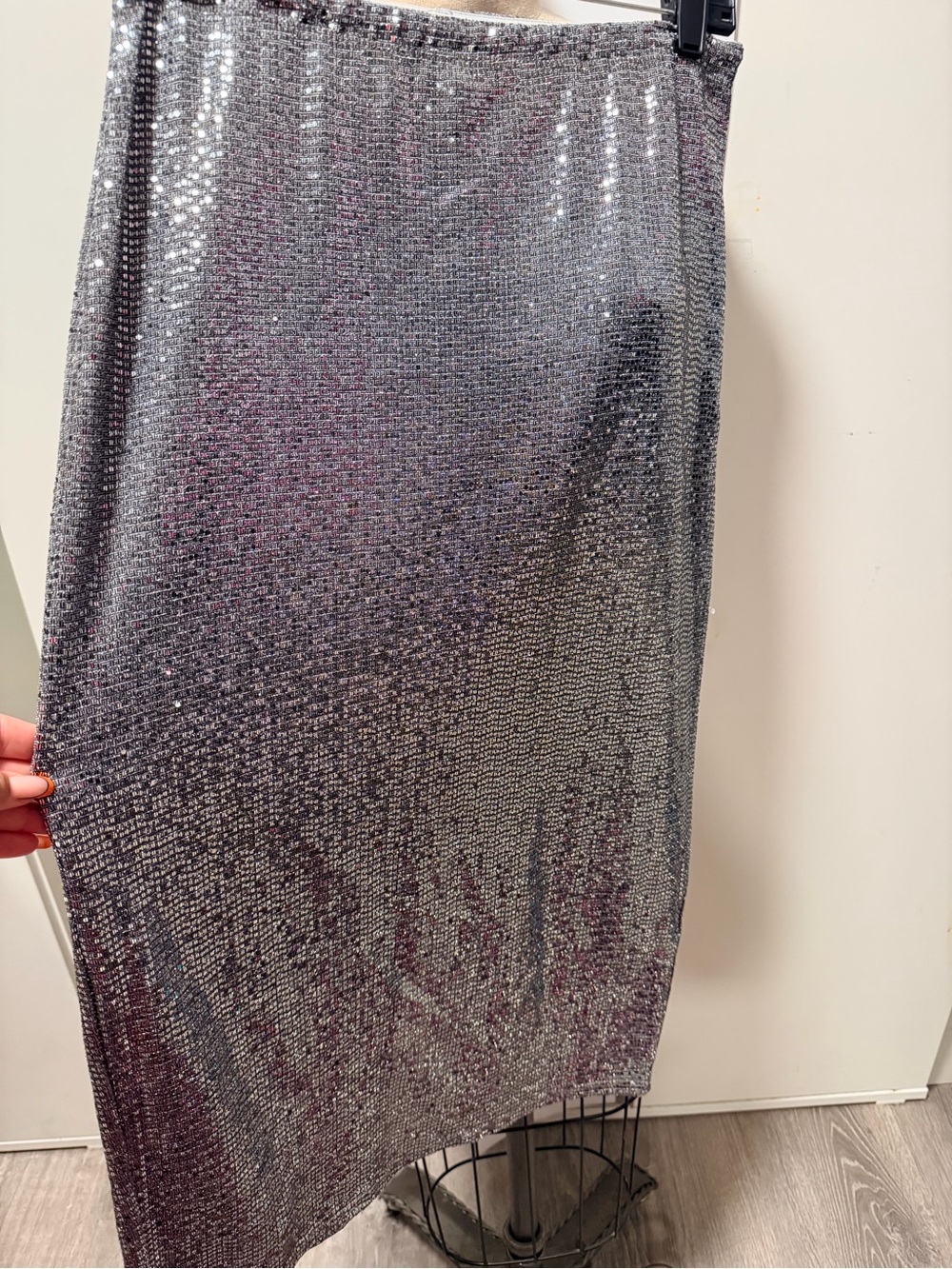 Express Silver Sequin High-Low Skirt